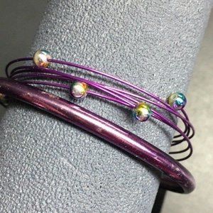 Purple Bracelet Lot As Is Multicolor Memory Wire Bangle Retro BoHo
